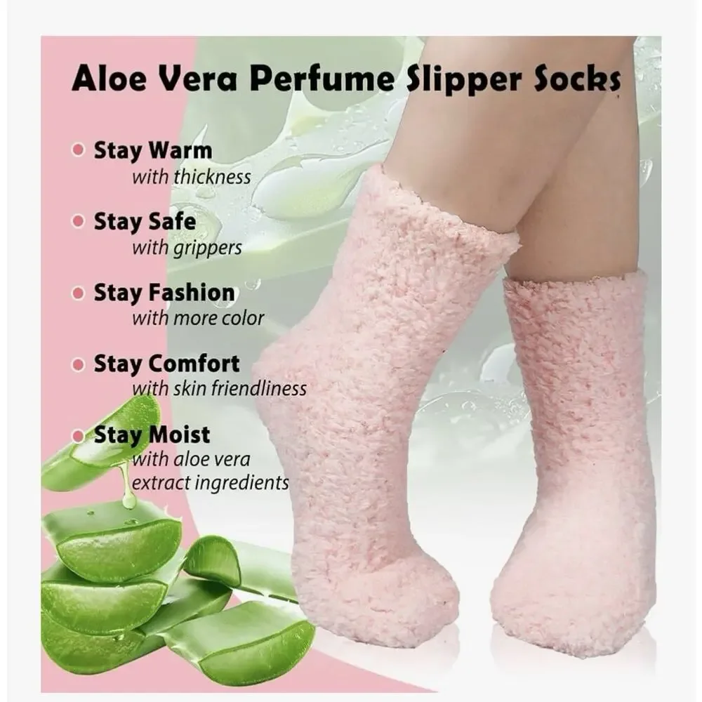 4-pk Non Slip Hospital Socks with Grips for Women Winter Warm Cozy Fuzzy Slipper